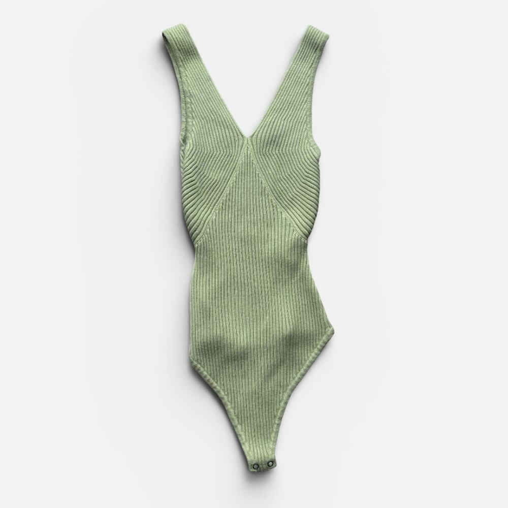 Abercrombie & Fitch Women’s Ribbed Knit Bodysuit Sleeveless Vneck Green Size XS